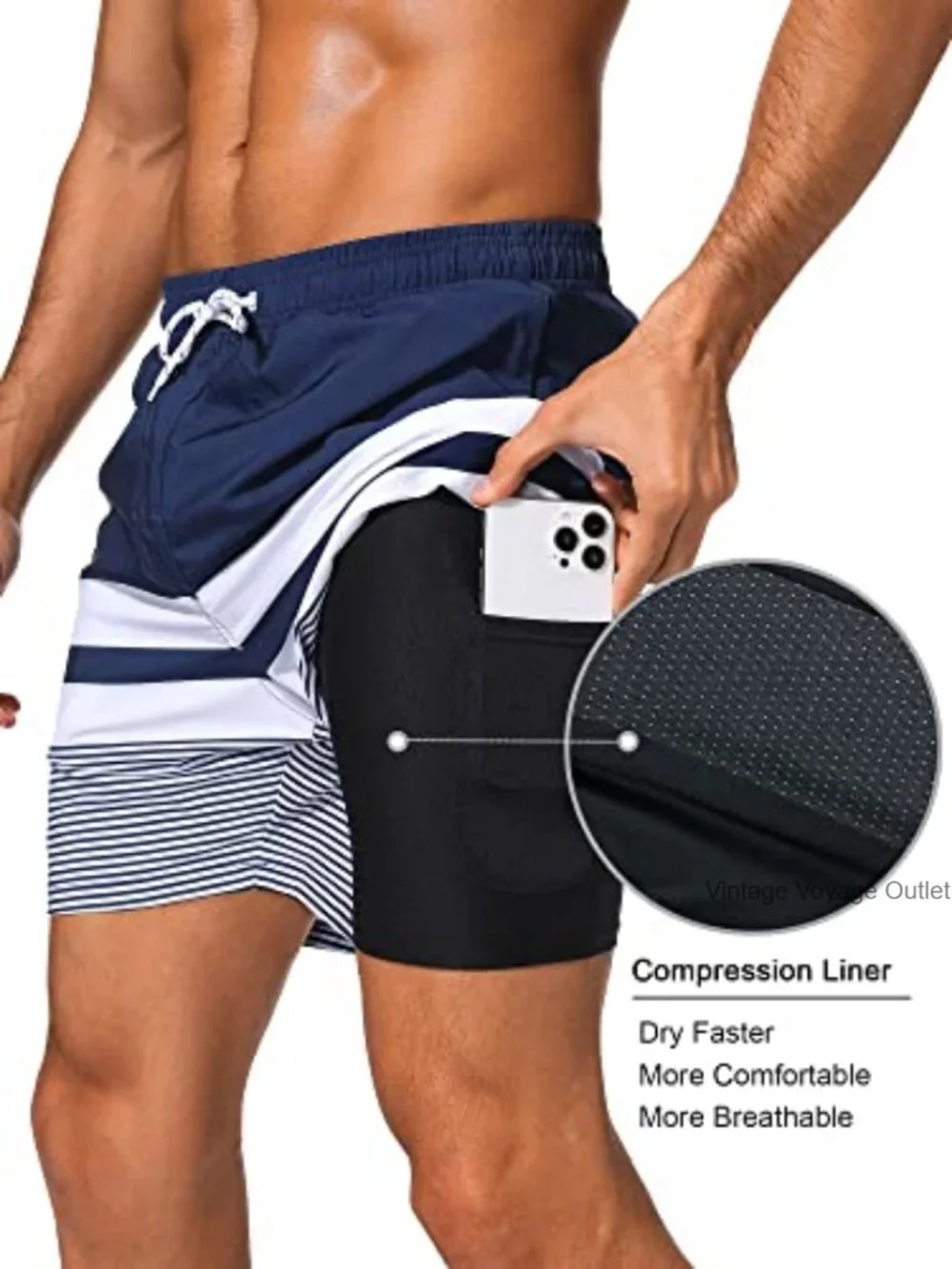 Men's Quick Dry Swim Trunks with Compression Liner, 2-in-1 Bathing Suit with